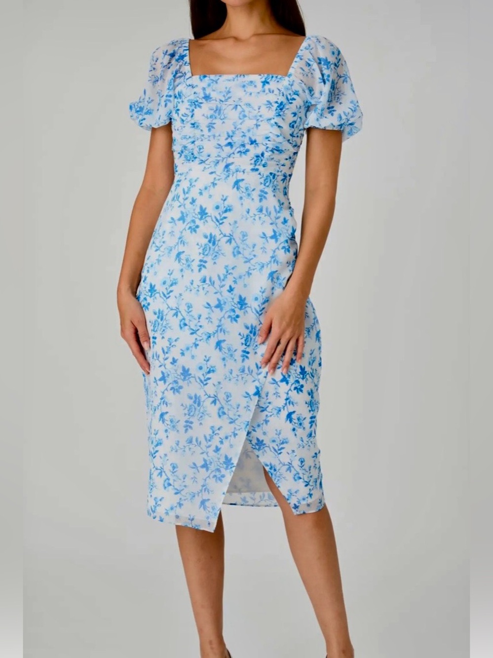 French Connection Blue and White Floral Midi Dress